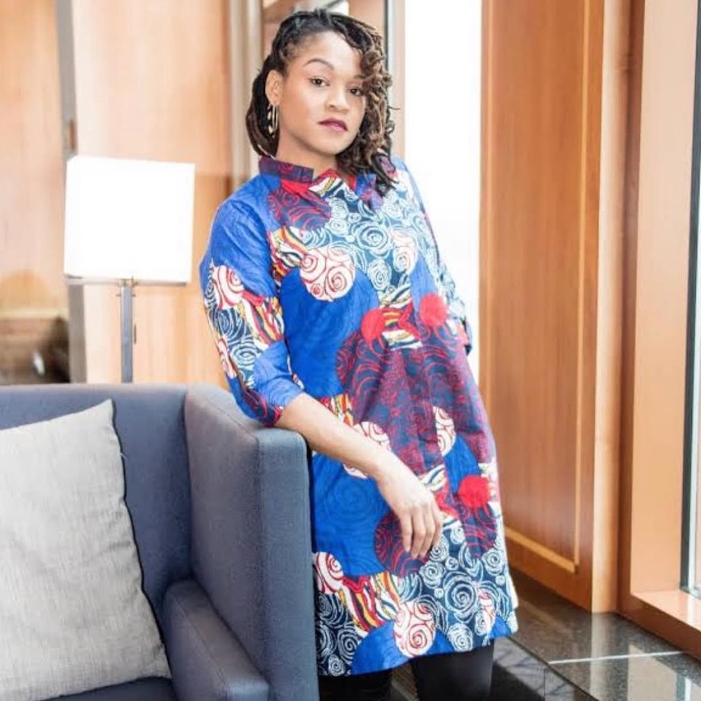 Ade Ori closet Colorful Patterned Long Coat Dress 100% cotton